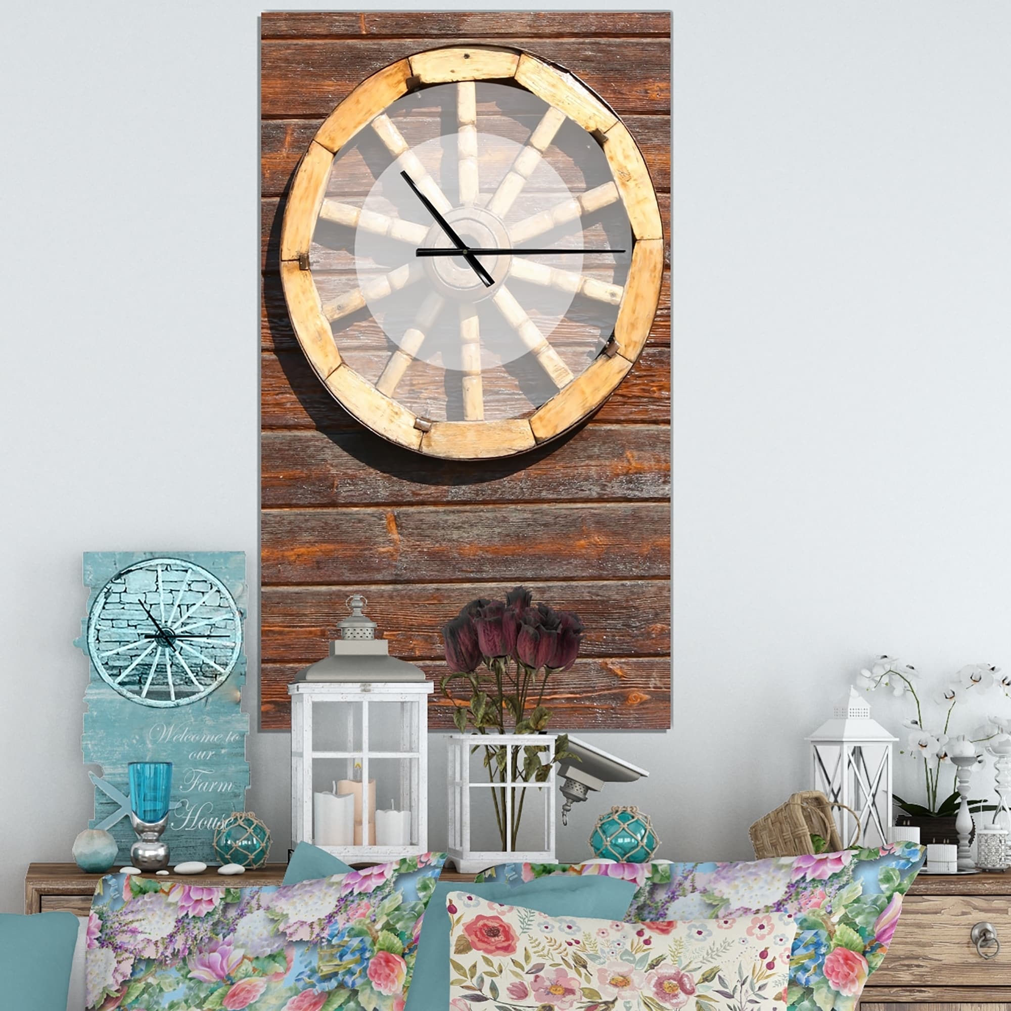 Designart Antique Wagon Wheel Oversized Farmhouse Wall Clock On Sale Overstock 24203824