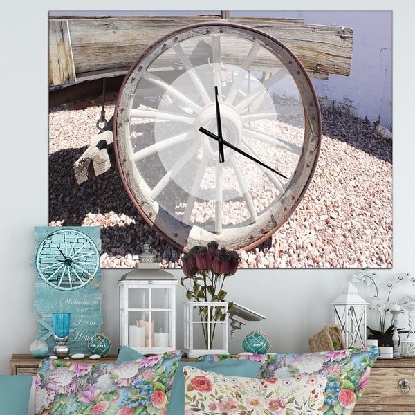 Designart 'Spanish Cottage Carriage Wheel' Oversized Farmhouse Wall CLock