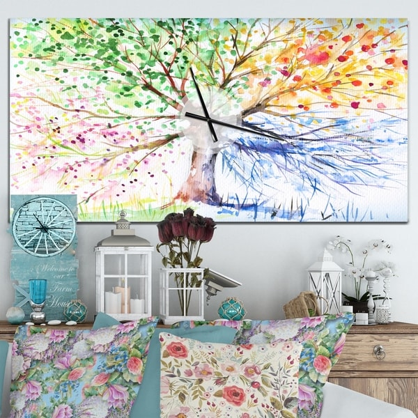Designart 'Four Seasons Tree' Oversized Floral Wall CLock