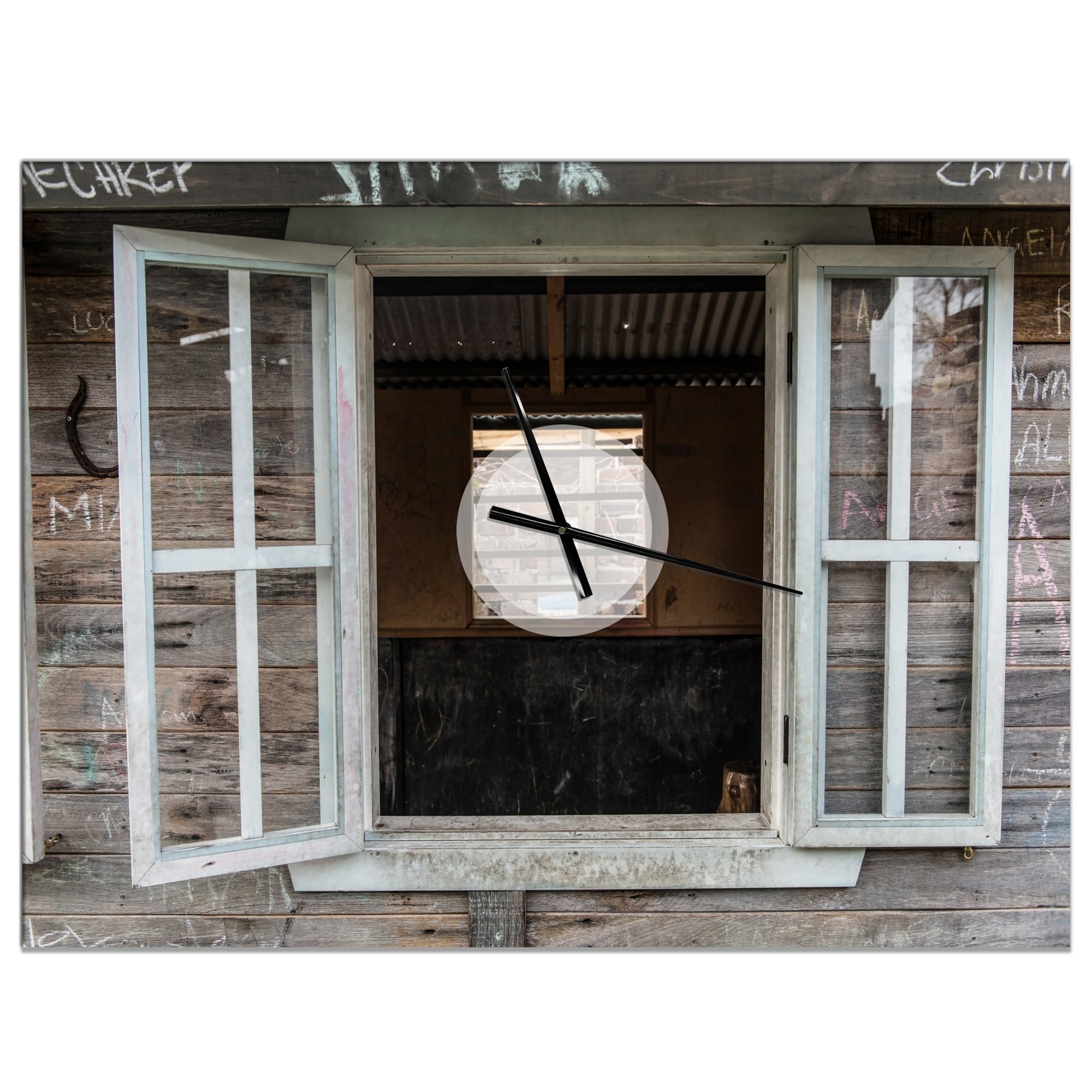 Designart Wooden Walls And Windows Oversized Farmhouse Wall Clock Overstock 24203895 40 In Wide X 30 In High