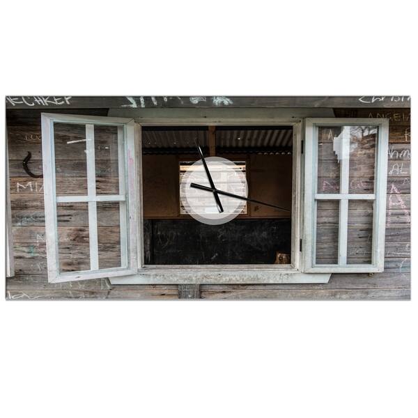 Designart Wooden Walls And Windows Oversized Farmhouse Wall Clock Overstock 24203895 40 In Wide X 30 In High