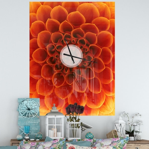 Designart 'Large Dark Yellow Flower and Petals' Oversized Floral Wall CLock