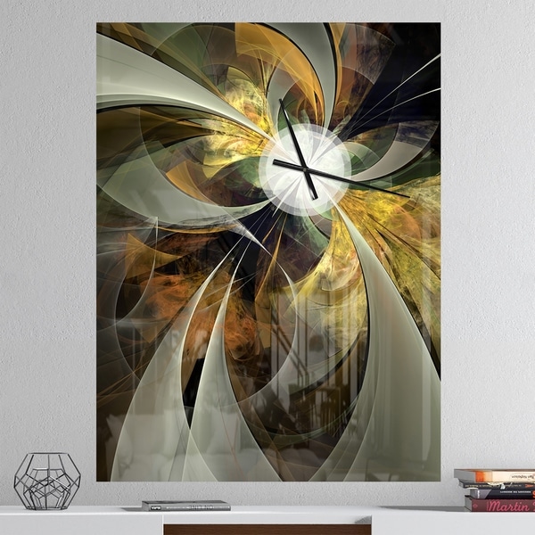 Designart 'Symmetrical Gold Fractal Flower' Oversized Floral Wall CLock