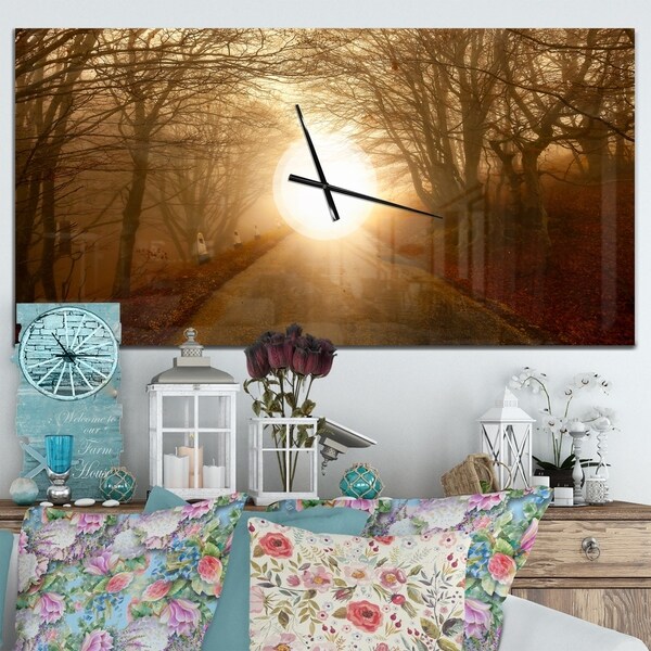 Designart 'Path to Sunlight in Autumn Forest' Oversized Traditional Wall CLock