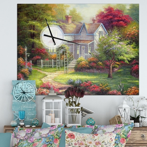 Designart 'The Home in Oil Painting' Oversized Floral Wall CLock