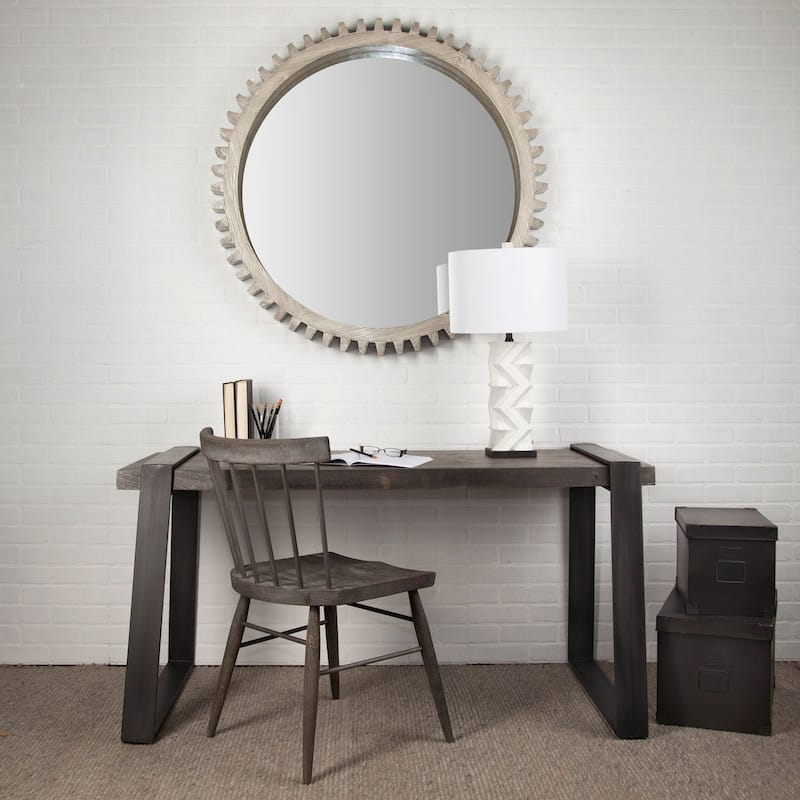 Cog Grey Solid Wood Frame Round Mirror - 44" x 44"