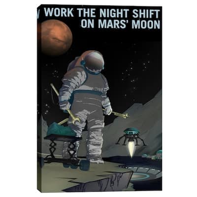 Epic Graffiti "Mars Explorer Series: Work The Night Shift" Space Giclee Canvas Wall Art, 12" x 18"
