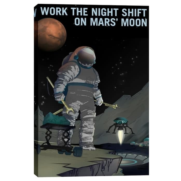 Epic Graffiti "Mars Explorer Series: Work The Night Shift" Space Giclee Canvas Wall Art, 12" x 18"