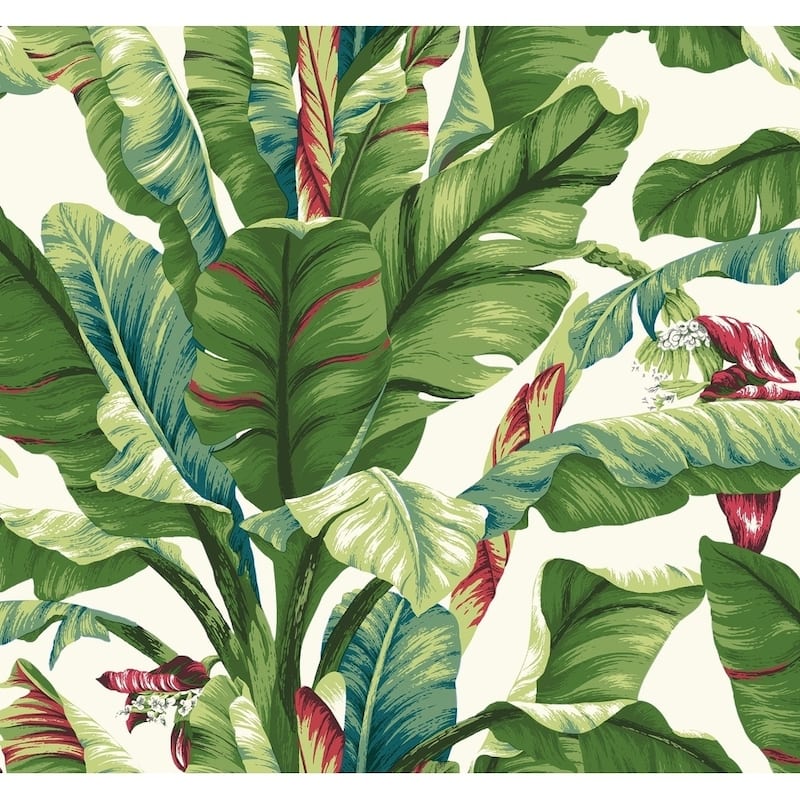 Banana Leaf Self-adhesive Wallpaper - white/ greygreen/ lightyellow/greentodar