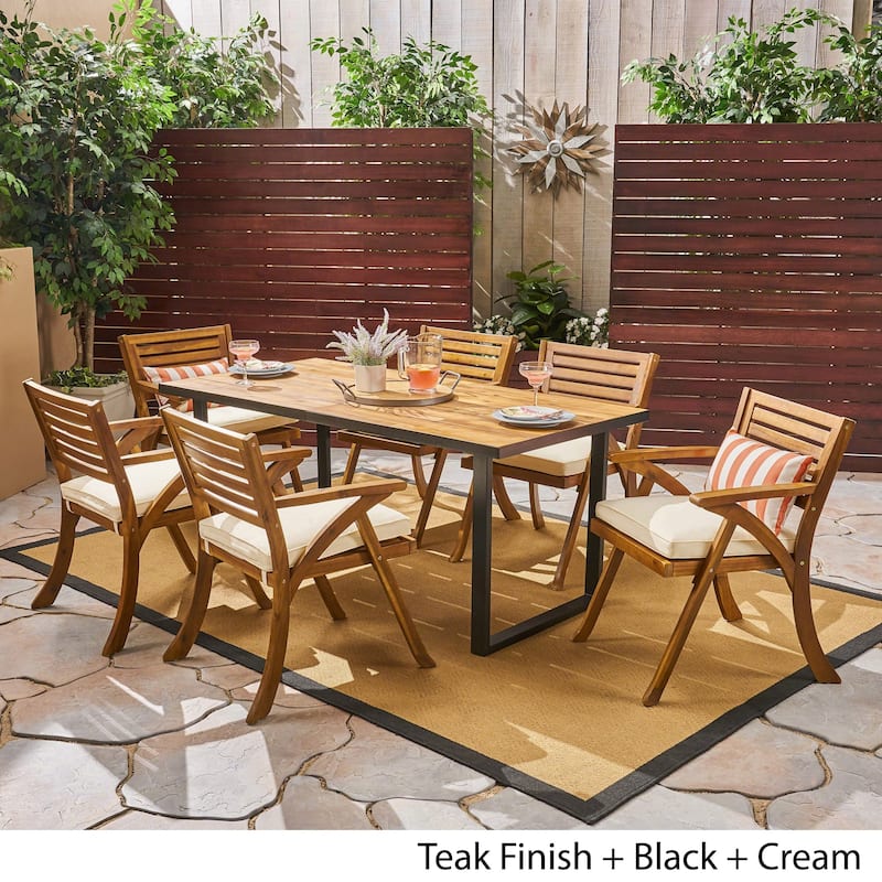 Lovell Outdoor 6-Seater Rectangular Acacia Wood Dining Set by Christopher Knight Home