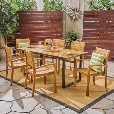 Alderson Outdoor 6-Seater Rectangular Acacia Wood Dining Set by Christopher Knight Home