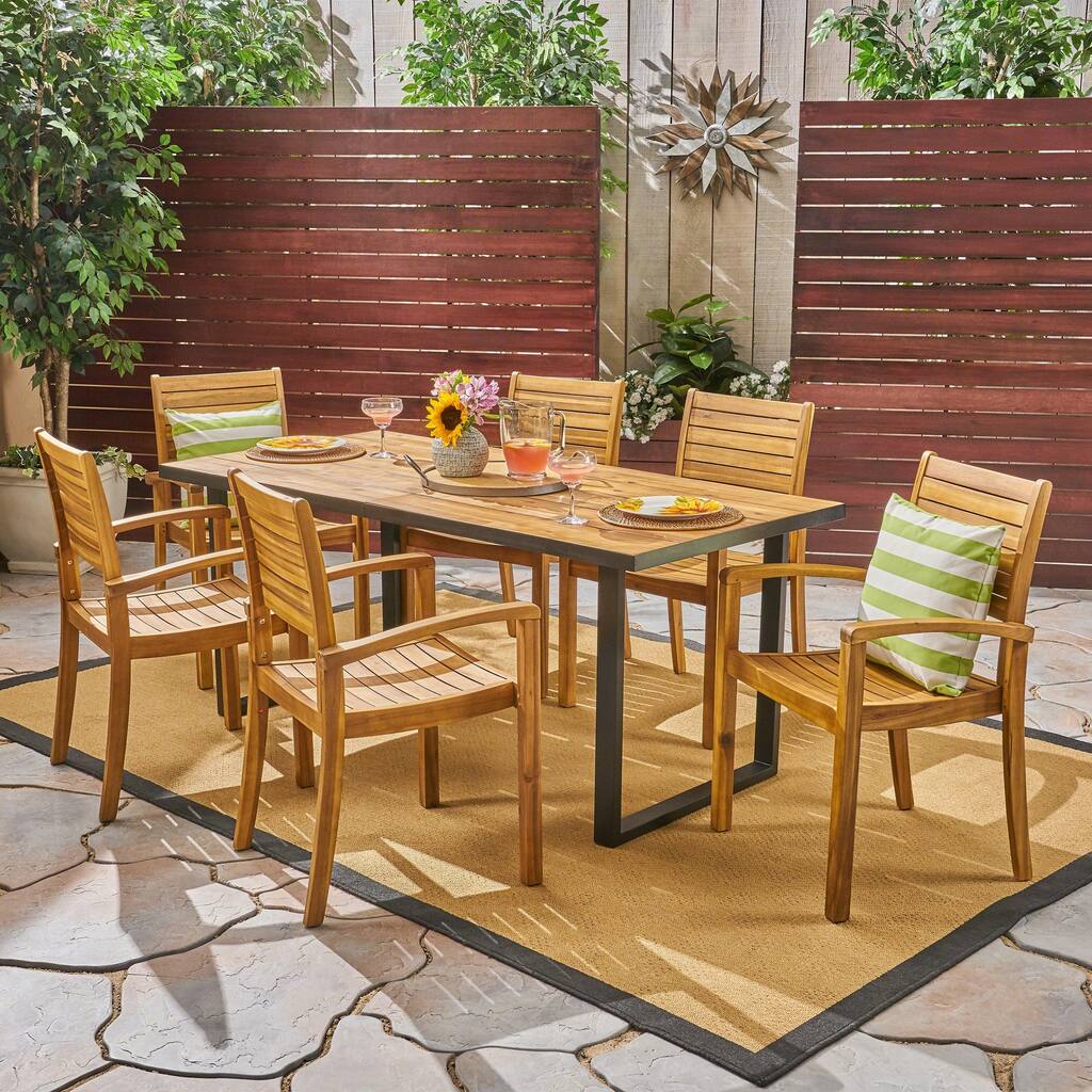 Alderson Outdoor 6-Seater Rectangular Acacia Wood Dining Set by Christopher Knight Home