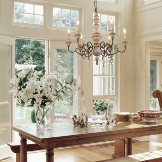 Farmhouse Ivory Distressed Farmhouse Wood Chandelier Lighting (Tan) - Chandeliers For Bedrooms by Overstock.com