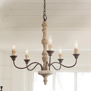 Farmhouse Ivory Distressed Farmhouse Wood Chandelier Lighting (Beige) - Chandeliers For Bedrooms by Overstock.com