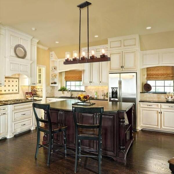 Shop Lnc Farmhouse 5 Light Linear Chandeliers Wood Kitchen Island