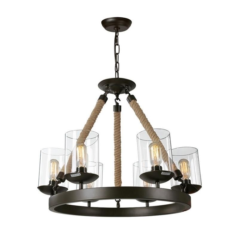 LNC 6-Light Jute Chandelier w/ Clear Glass Shade - Chandeliers For Bedrooms by Overstock.com
