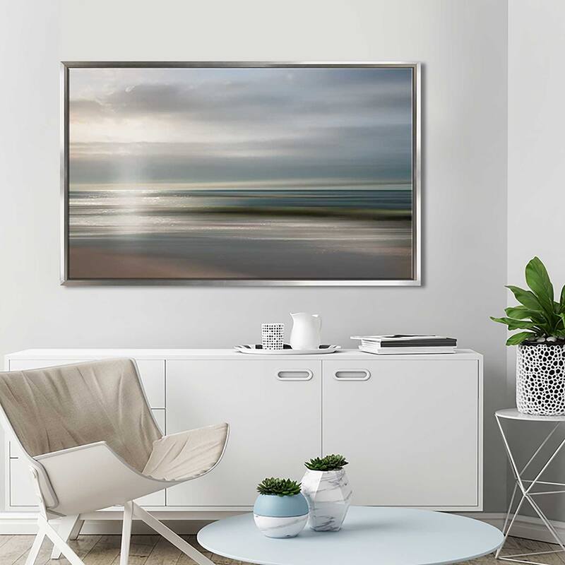 "Setting Sun" by Mike Calascibetta Print on Canvas in Floating Frame - Blue