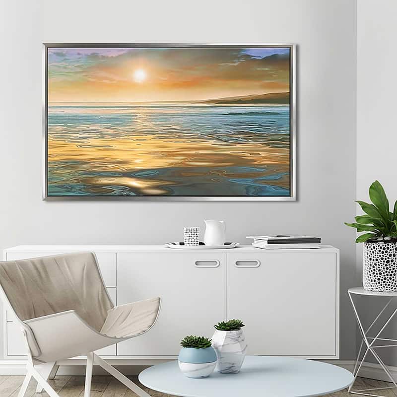 "Evening Calm" by Mike Calascibetta Print on Canvas in Floating Frame - Blue