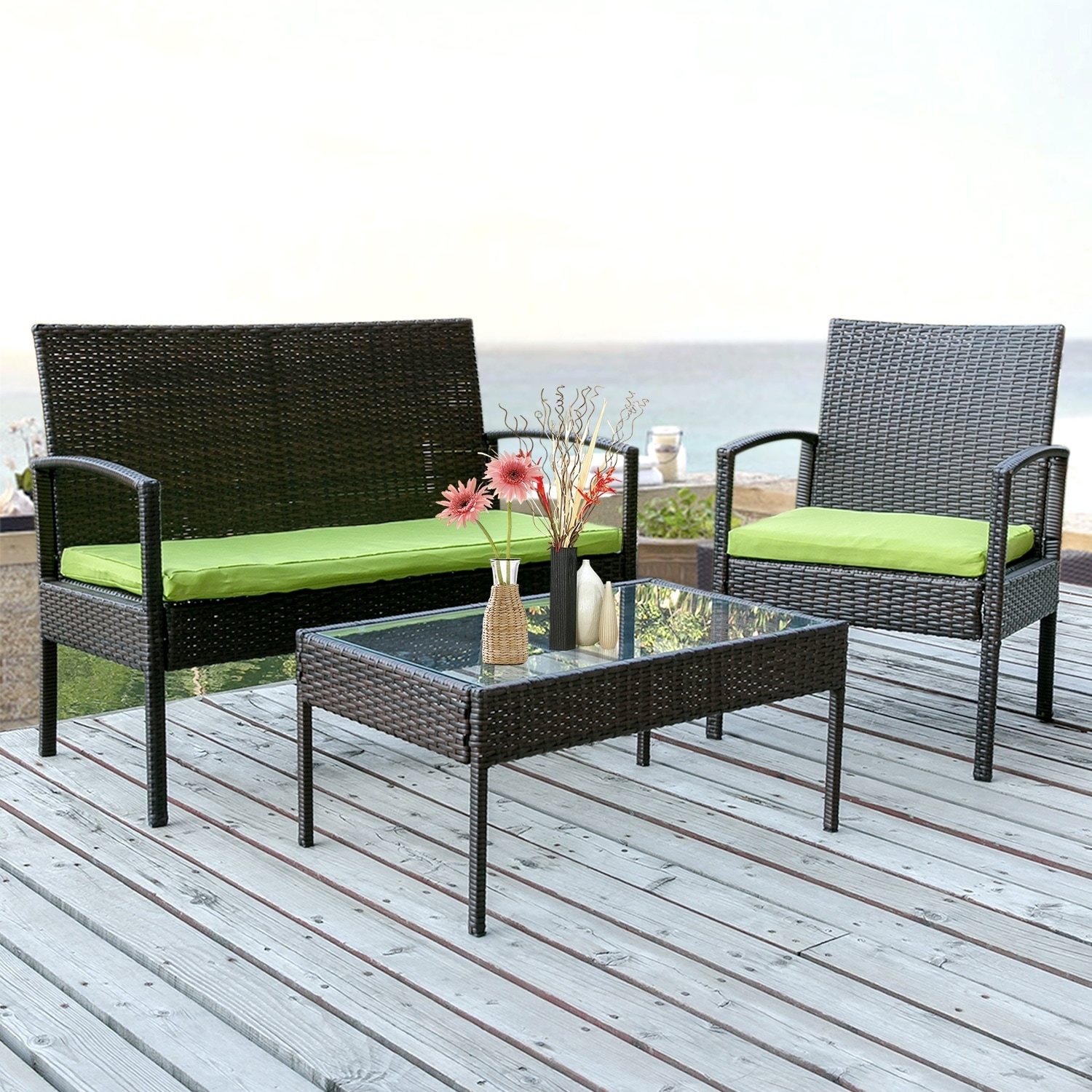 Shop Merax 4 Piece Outdoor Rattan Furniture Set Patio Wicker Cushioned Set Garden Sofa Set Overstock 24207823