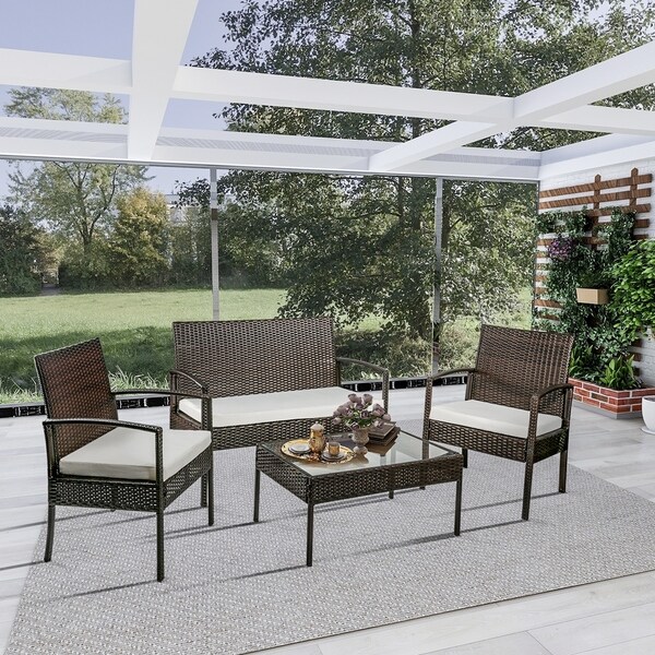 Shop Merax 4-piece Outdoor Rattan Furniture Set Patio Wicker Cushioned