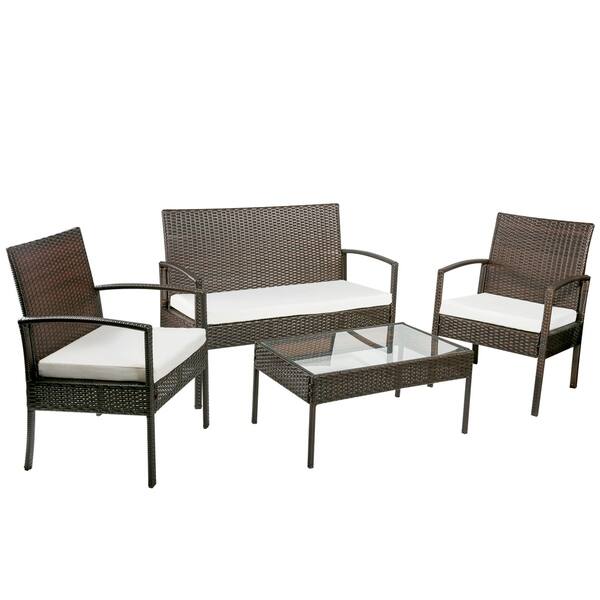 Shop Merax 4 Piece Outdoor Rattan Furniture Set Patio Wicker Cushioned Set Garden Sofa Set Overstock 24207823