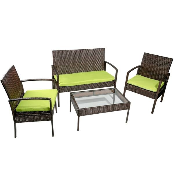 Shop Merax 4 Piece Outdoor Rattan Furniture Set Patio Wicker Cushioned Set Garden Sofa Set Overstock 24207823