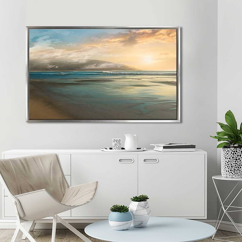 "Island Mist" by Mike Calascibetta Print on Canvas in Floating Frame - Blue