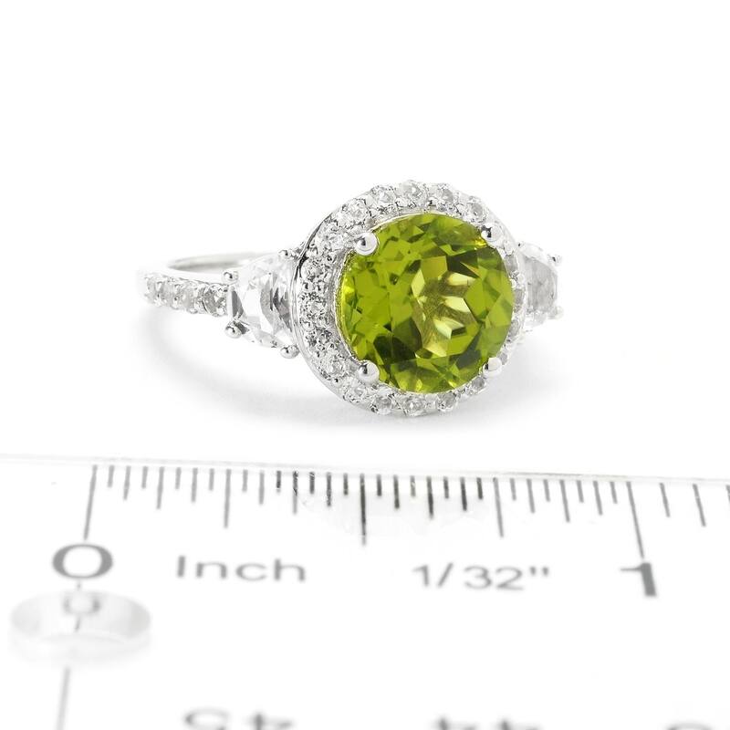 Sterling Silver 4.11ctw Peridot & White Topaz Halo Ring