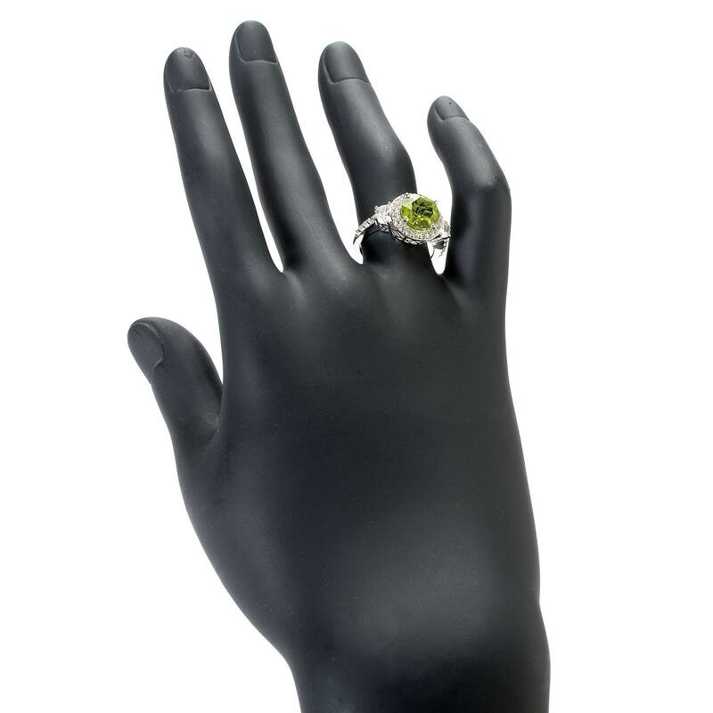 Sterling Silver 4.11ctw Peridot & White Topaz Halo Ring