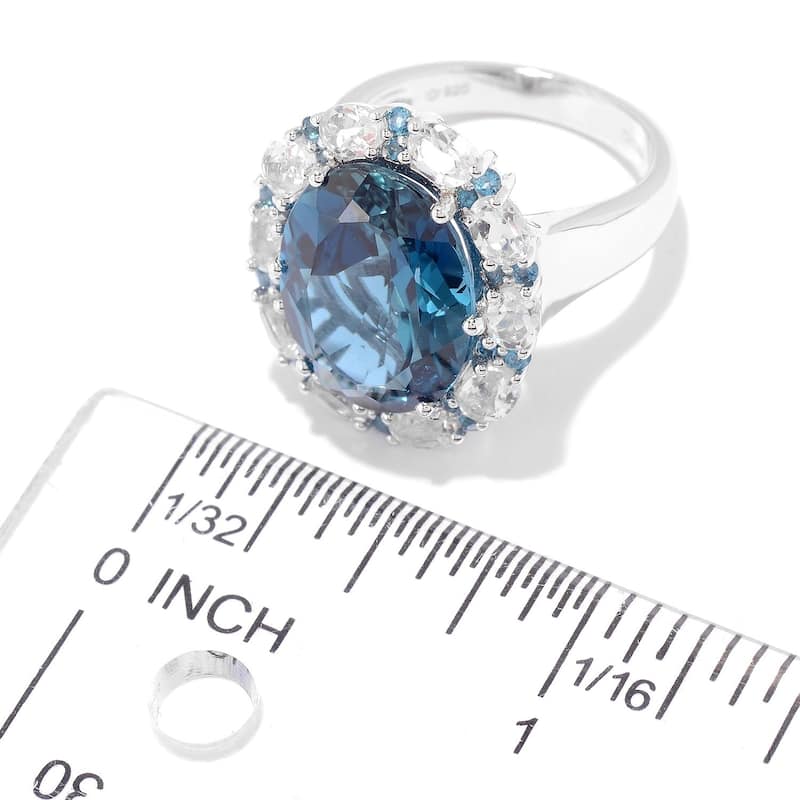Sterling Silver 14.15ctw Oval London Blue Topaz & White Topaz Ring