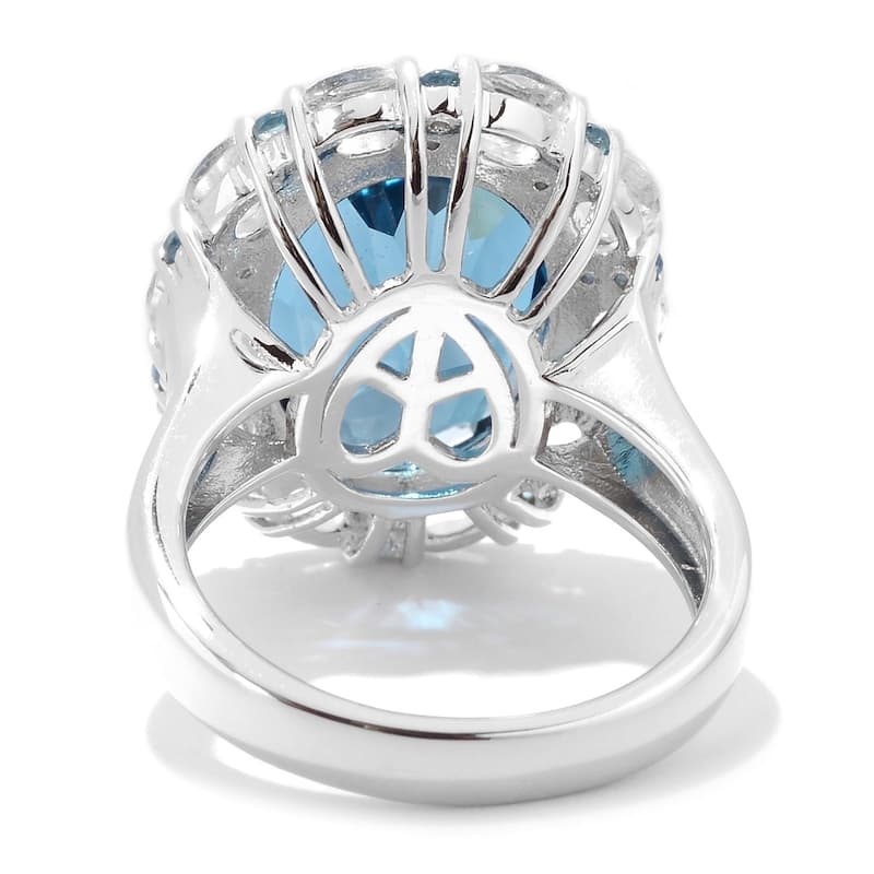 Sterling Silver 14.15ctw Oval London Blue Topaz & White Topaz Ring