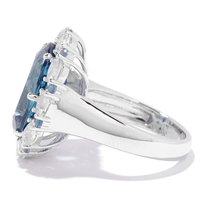 Sterling Silver 14.15ctw Oval London Blue Topaz & White Topaz Ring