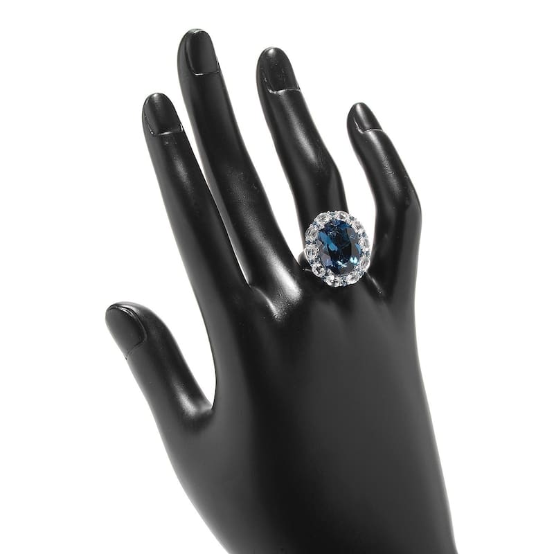 Sterling Silver 14.15ctw Oval London Blue Topaz & White Topaz Ring
