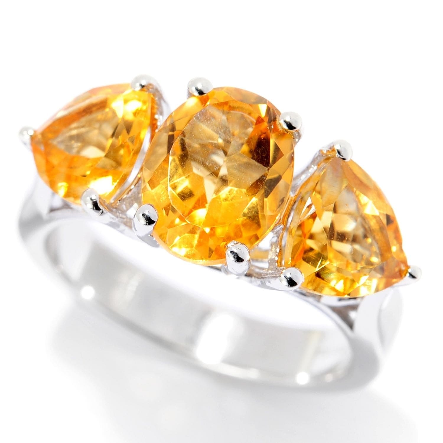 Pinctore Sterling Silver Oval & Trillion Citrine Ring