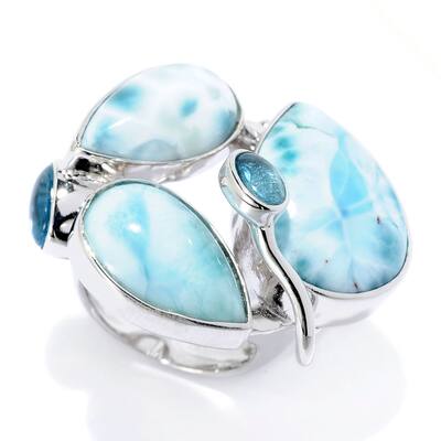 Sterling Silver Larimar & Blue Topaz Abstract Ring
