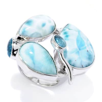Sterling Silver Larimar & Blue Topaz Abstract Ring