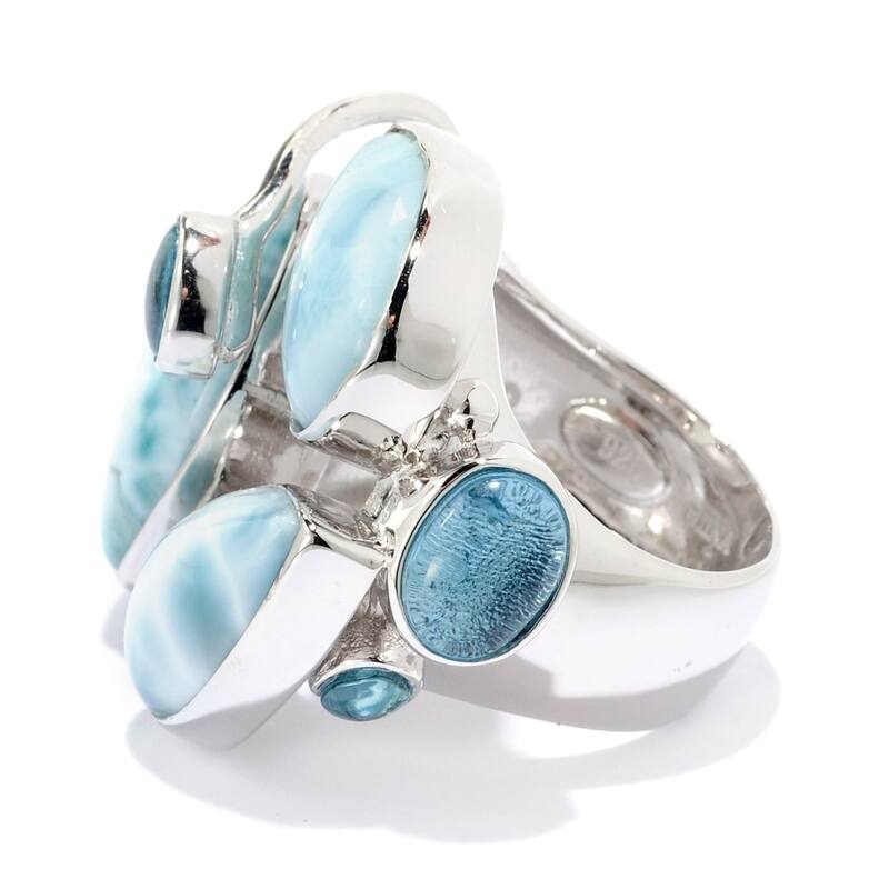 Sterling Silver Larimar & Blue Topaz Abstract Ring