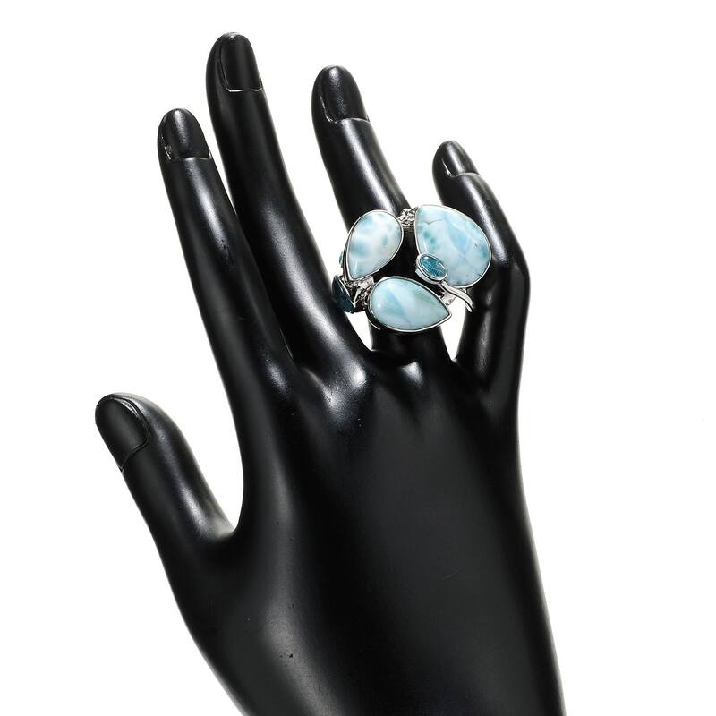 Sterling Silver Larimar & Blue Topaz Abstract Ring