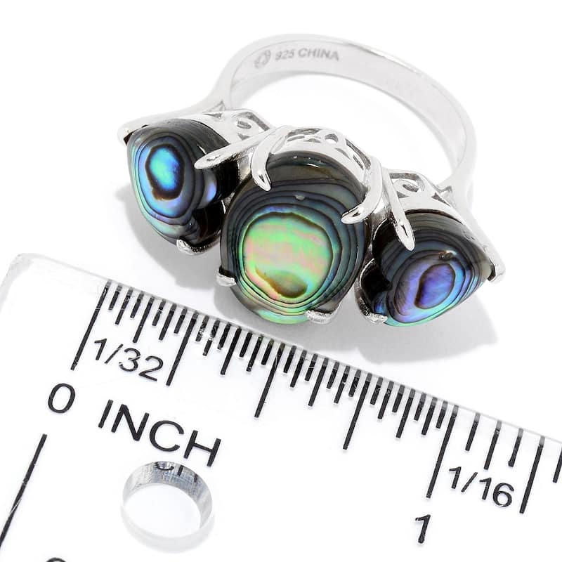 Sterling Silver Abalone Doublet Three-Stone Ring