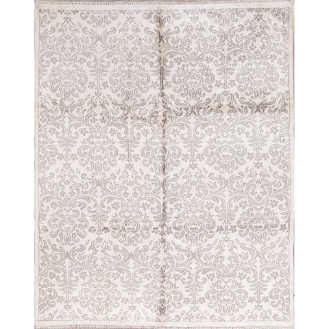 Hand Knotted Silk White Modern Oriental Area Rug For Dining Room - 9'6" x 7'10"