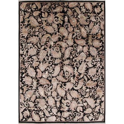 Handmade Wool and Silk All-Over Floral Agra Indian Persian Area Rug - 12'3" x 8'11"