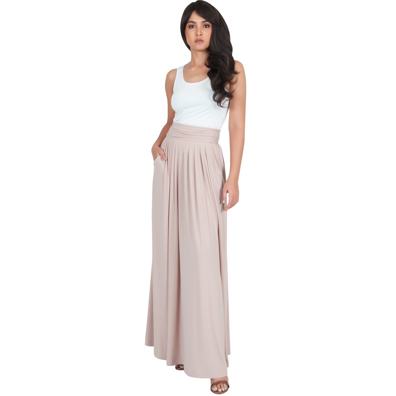 KOH KOH Womens Long Pleated Flowy Vintage Workwear Flowy