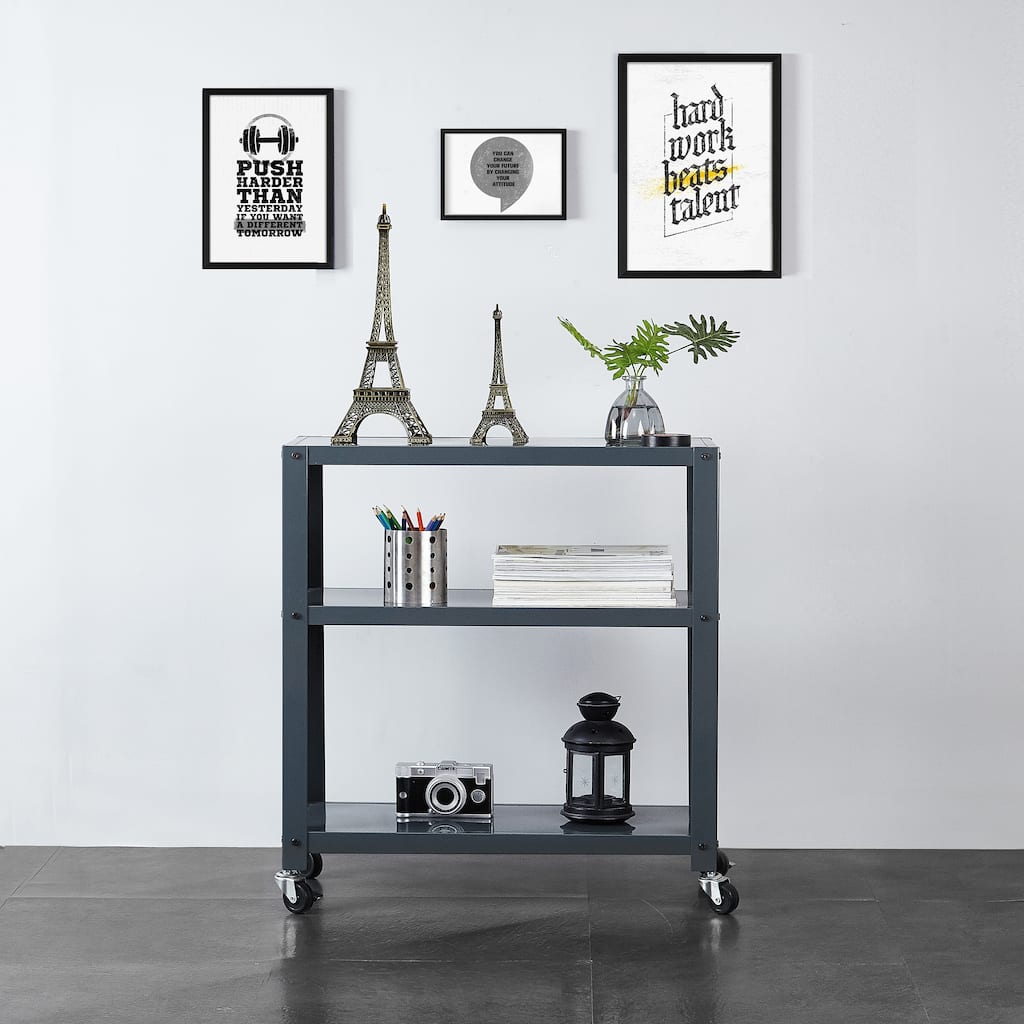 3-tier Blue/Grey/White Metal Bookcase