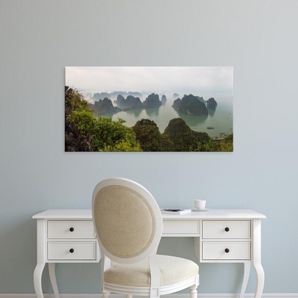 Easy Art Prints Panoramic Images's 'Elevated view of misty Ha Long Bay, Quang Ninh Province, Vietnam' Premium Canvas Art