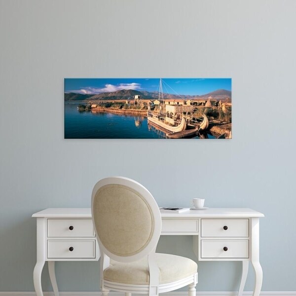 Easy Art Prints Panoramic Images's 'Reed Boats at the lakeside, Lake Titicaca, Floating Island, Peru' Premium Canvas Art