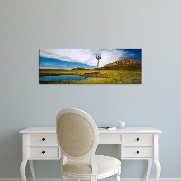 Easy Art Prints Panoramic Images's 'Solitary windmill near a pond, U.S. Route 89, Utah, USA' Premium Canvas Art
