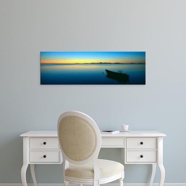Easy Art Prints Panoramic Images's 'Boat moored in Chukchi Sea at sunset, distant Mulgrave Hills, Alaska, USA.' Canvas Art