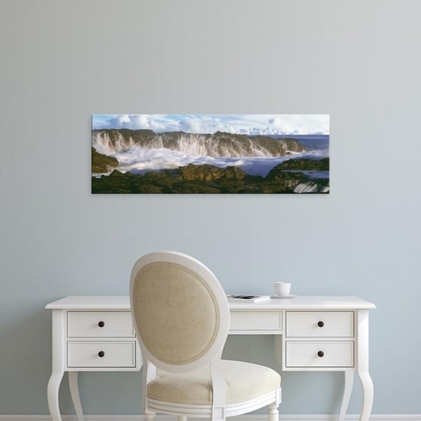 Easy Art Prints Panoramic Images's 'Surf crashing on seastack, Playa Los Cerritos, Baja California Sur, Mexico' Canvas Art