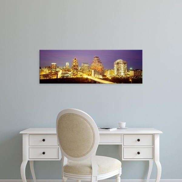 Easy Art Prints Panoramic Images's 'Buildings lit up at dusk, Austin, Texas, USA' Premium Canvas Art