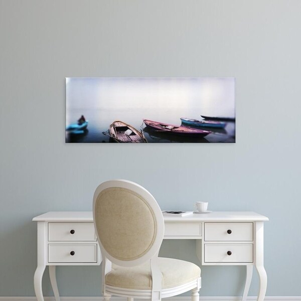 Easy Art Prints Panoramic Images's 'Row boats in a river, Ganges River, Varanasi, Uttar Pradesh, India' Premium Canvas Art